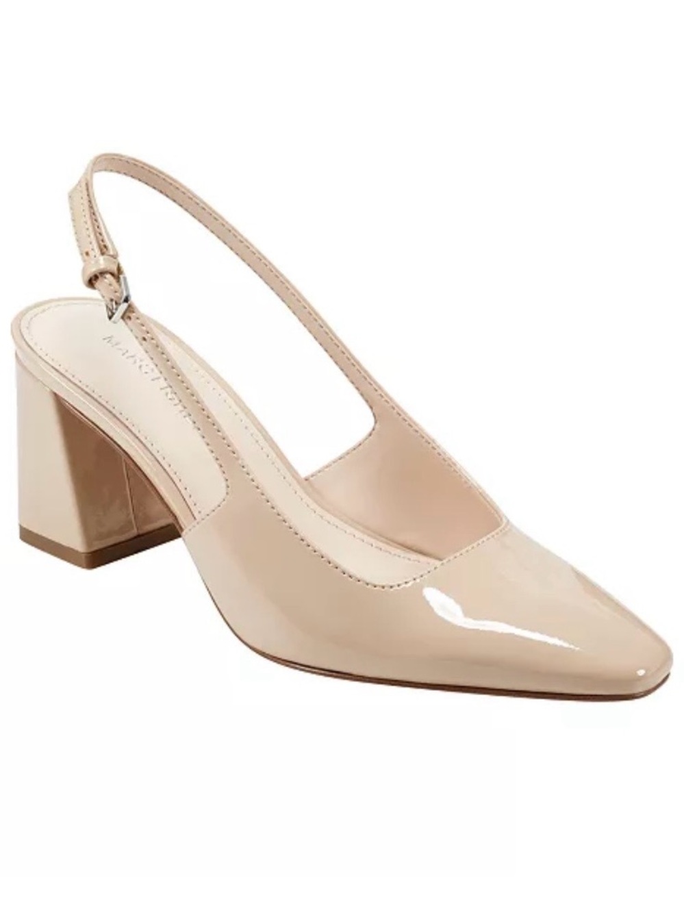 Marc Fisher Patent Slingback Block Heel Pumps - Beige